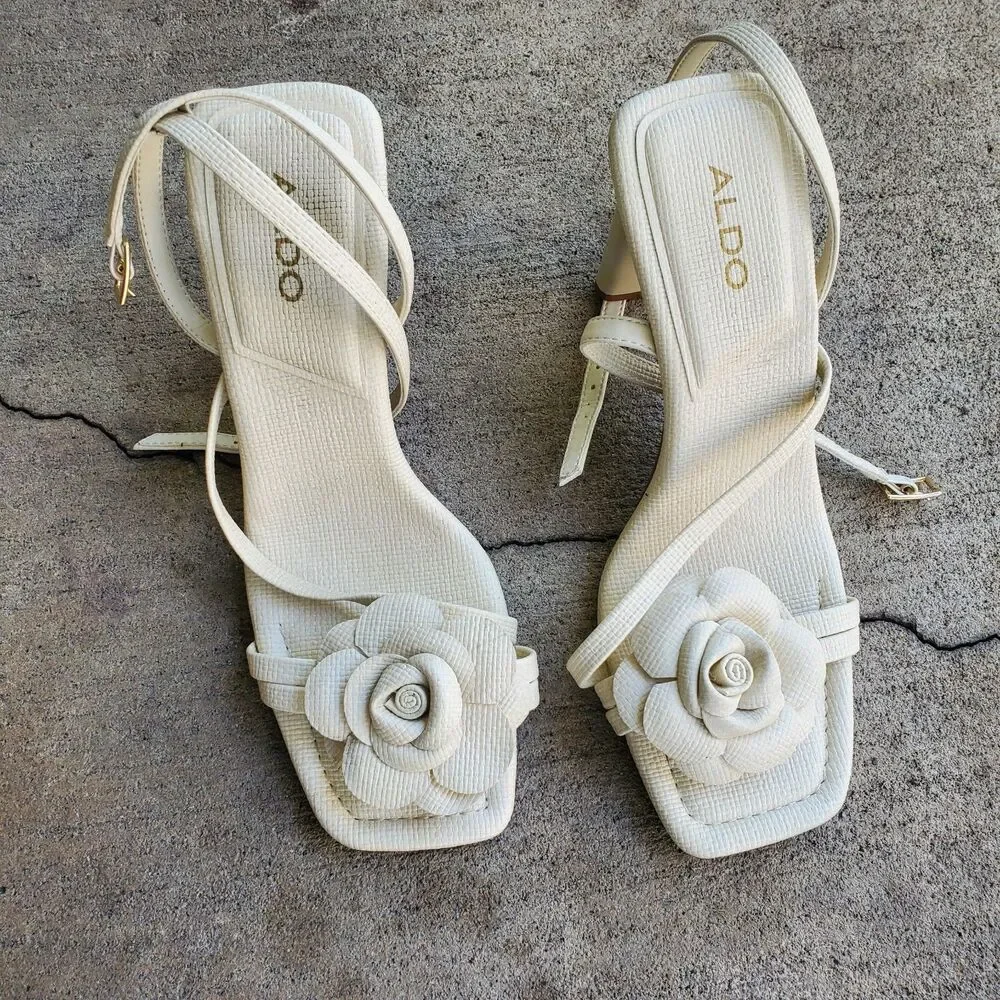 ALDO cream floral strappy heels featuring a square toe Size 6M